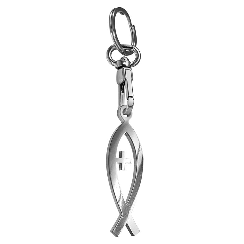 Avisa, Schlüsselanhänger aus Edelstahl - Ichthys-Symbol (Silber)