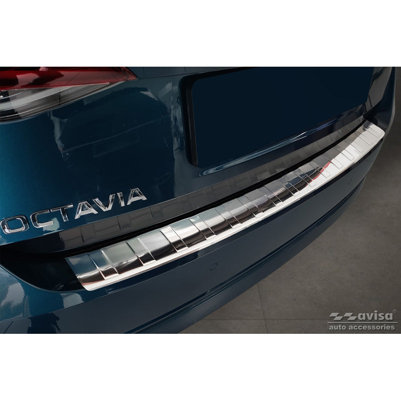 Avisa, Edelstahl Heckstoßstangenschutz passend für Skoda Octavia IV Liftback 2020-2024 & FL 2024- Ribs, Silber