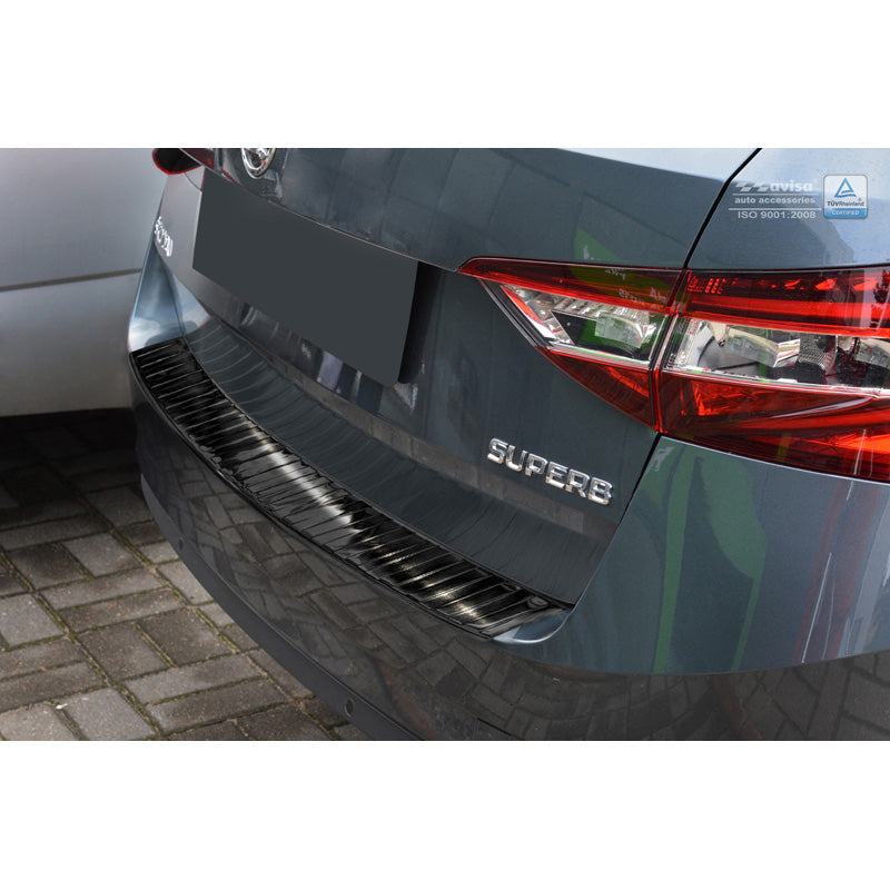 Avisa, Schwarz Edelstahl Heckstoßstangenschutz passend für Skoda Superb III Combi 2015-2019 & Facelift 2019-2024 inkl. Scout Ribs