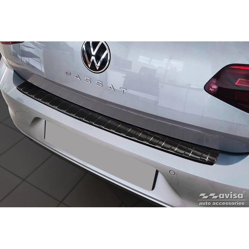 Avisa, Schwarz Edelstahl Heckstoßstangenschutz passend für Volkswagen Passat Limousine 2014-2019 & FL 2019-2023 Ribs