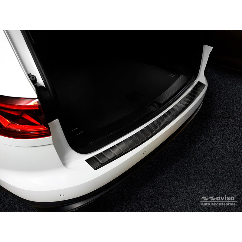 Avisa, Schwarz Edelstahl Heckstoßstangenschutz passend für Volkswagen Touareg III (CR7) 2018- Inkl. Facelift Ribs