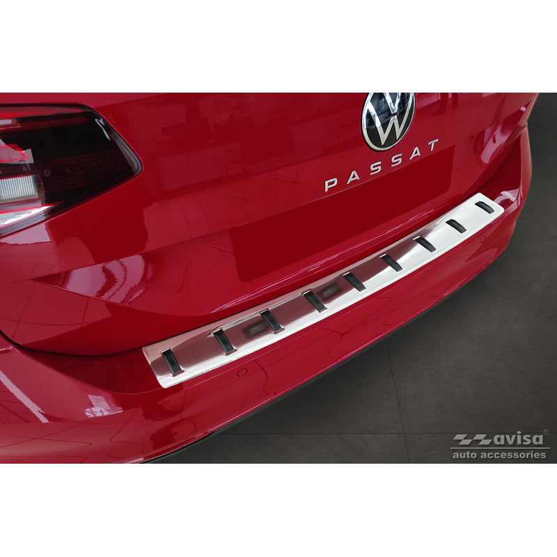 Avisa, Edelstahl Heckstoßstangenschutz passend für Volkswagen Passat Variant 2014-2019 & Facelift 2019-2023 (inkl. R-Line/Alltrack) STRONG EDITION, PU-Rim, Edelstahl, Silber