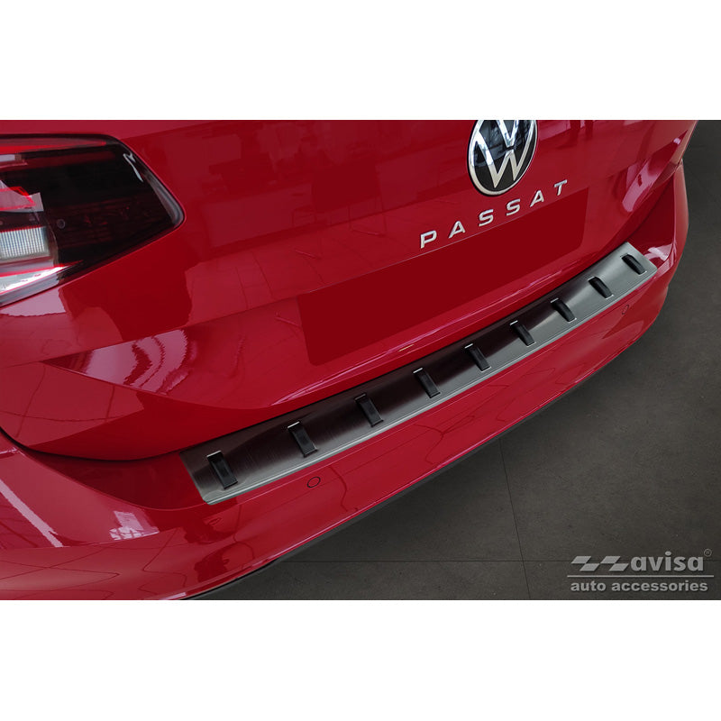 Avisa, Schwarz delstahl Heckstoßstangenschutz passend für Volkswagen Passat Variant 2014-2019 & Facelift 2019-2023 (inkl. R-Line/Alltrack) STRONG EDITION, PU-Rim, Edelstahl