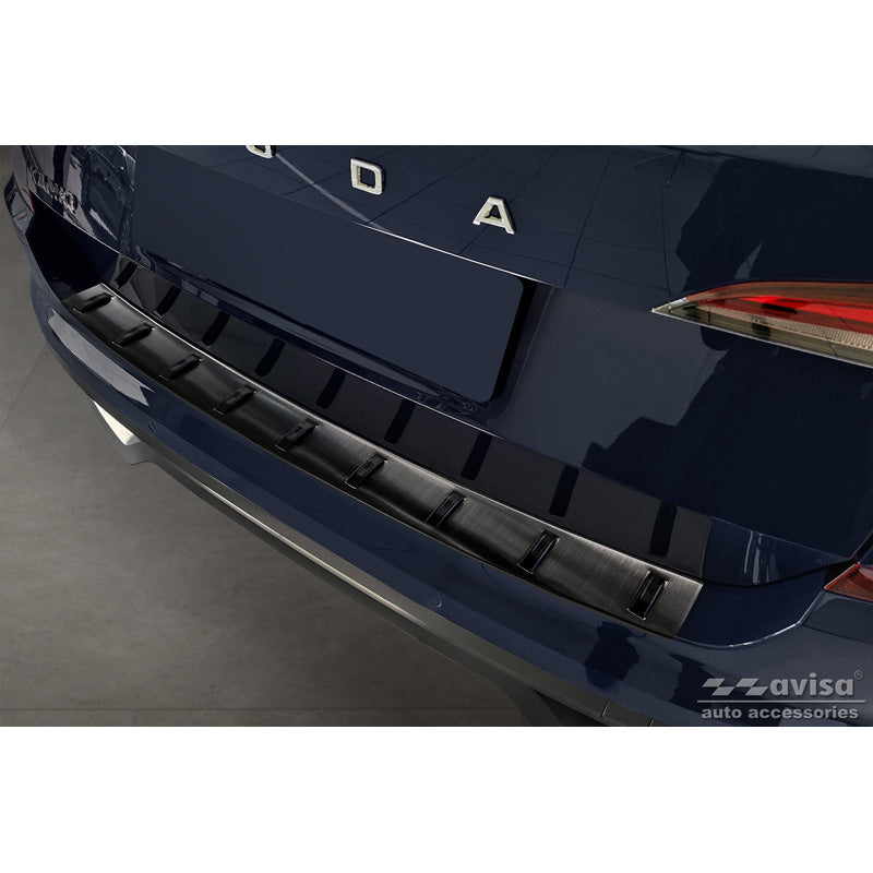 Avisa, Schwarz Edelstahl Heckstoßstangenschutz passend für Skoda Kamiq 2019- STRONG EDITION, PU-Rim, Edelstahl