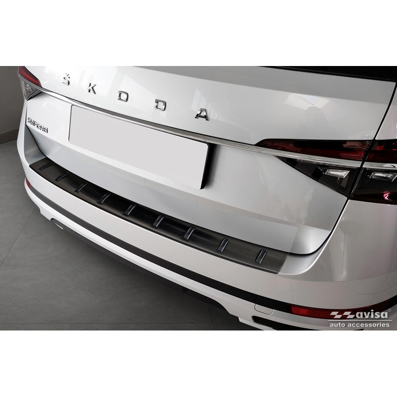 Avisa, Schwarz Edelstahl Heckstoßstangenschutz passend für Skoda Superb III Combi 2015-2023 inkl. Scout STRONG EDITION, PU-Rim, Edelstahl