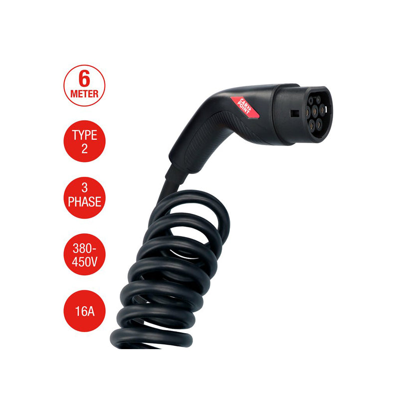 Carpoint, Elektrisk køretøjs spiral ladekabel Type2>2 3-faset 16A 6-meter