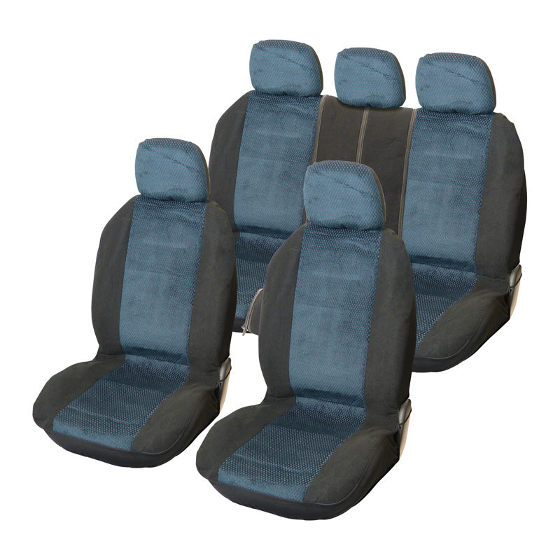 Carpoint, Sitzbezüge-Set Universal Denver 9-teilig - Schwarz/Blau, Polyester