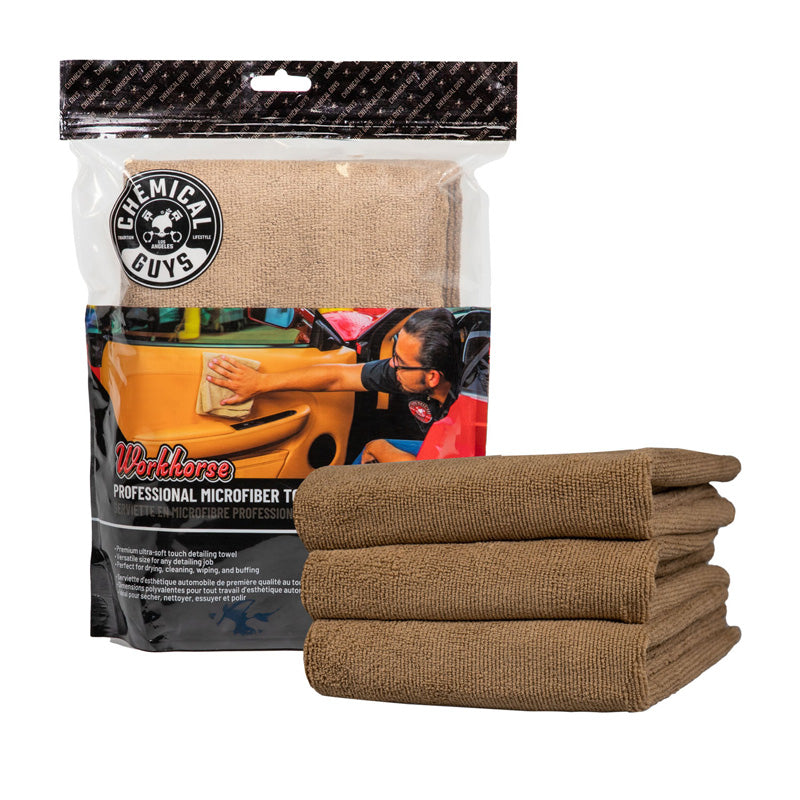 Chemical Guys Workhorse Professional Grade Mikrofasertuch - Tan 16x16'' (3er-Pack)