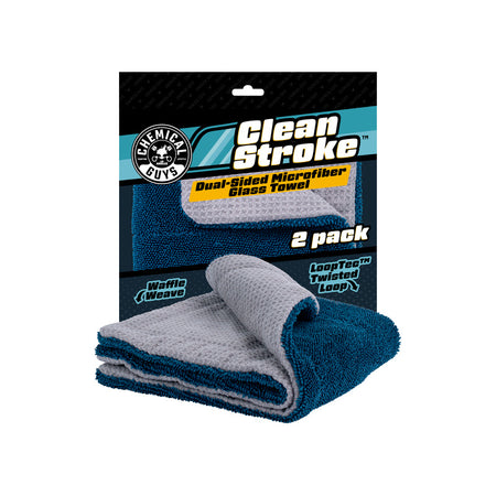 Chemical Guys, CleanStroke Dual-Sided Microfiber Glass Towel, 16x16inch, 2-Pack