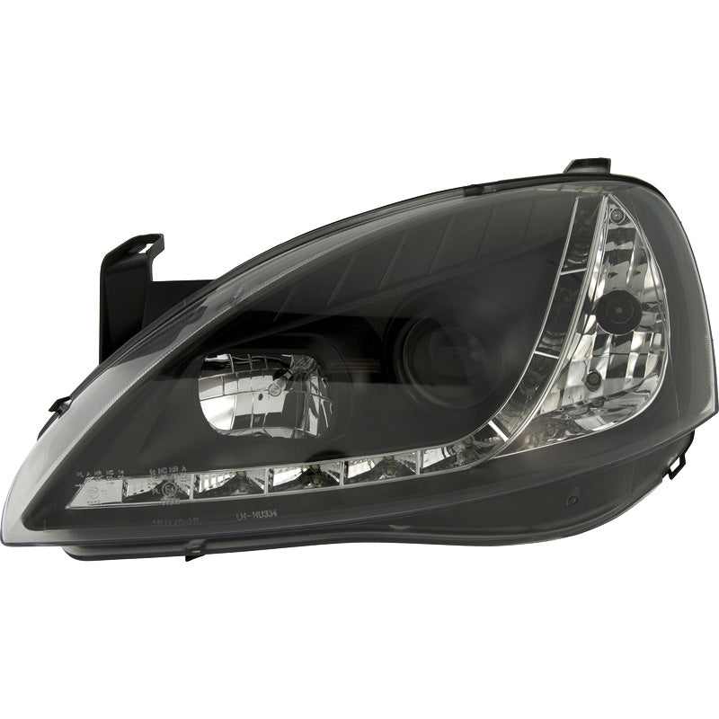 AutoStyle, Satz Scheinwerfer TFL-Look passend für Opel Corsa C 2000-2004 - Schwarz