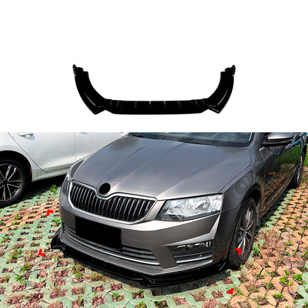 AutoStyle, Frontspoiler, 3-delt, passer til Skoda Octavia III (5E) HB/Kombi (2013-2017), Excl. RS, Blank sort ABS