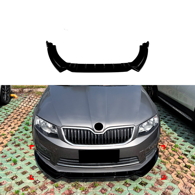 AutoStyle, Frontspoiler, 3-delt, passer til Skoda Octavia III (5E) HB/Kombi (2013-2017), Excl. RS, Blank sort ABS