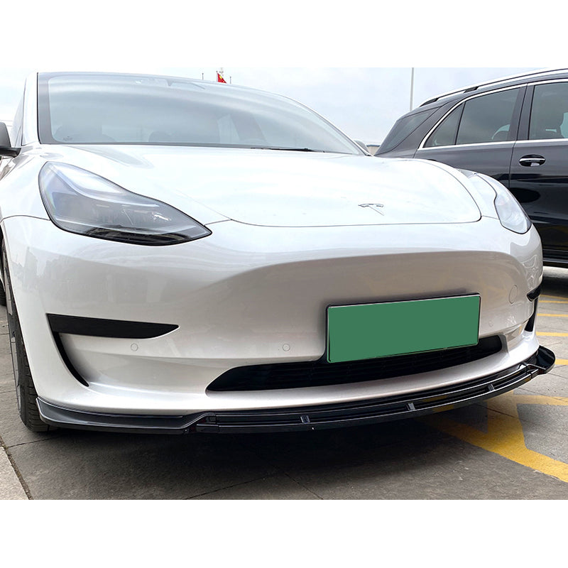 AutoStyle, Frontspoiler-Lippenset, Passend für Tesla Model 3 (2017-2024), Glanzschwarz ABS, 3-teilig