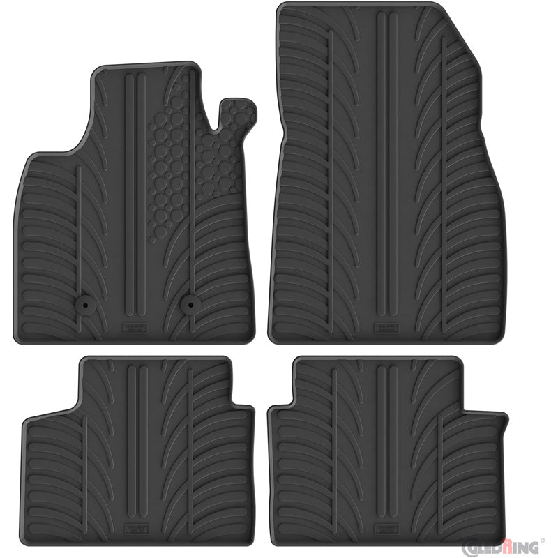 Gledring, Gummimattenset, T-Profil mit 4 Stück + Mattenclips, passend für Dacia Duster III Hybrid 140/155 & Eco G-100 (2024-)