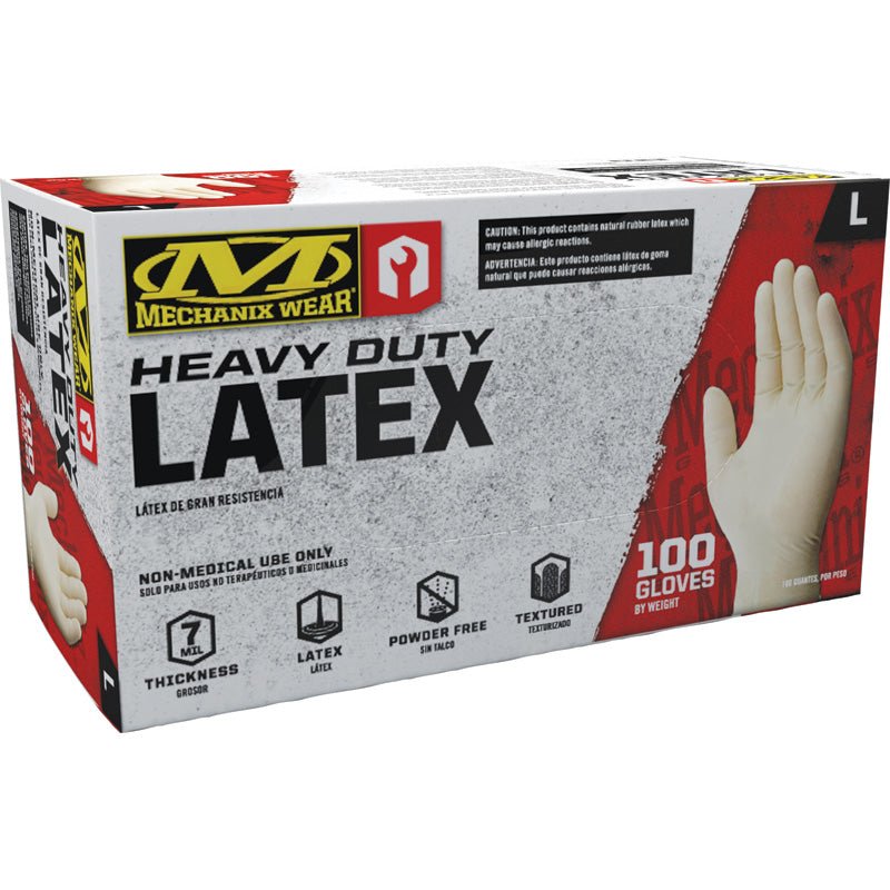 Mechanix Wear, 7mil Heavy Duty Latex Handschuhe - Maß L - 100 Stück, Weiss