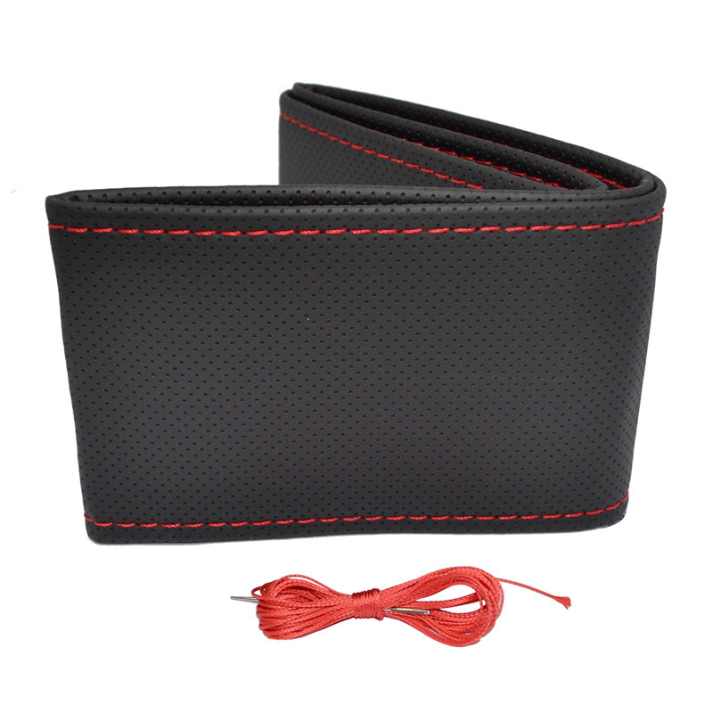 otoM Universal Lenkradbezug – Schwarzes perforiertes PVC-Leder mit roten Nähten