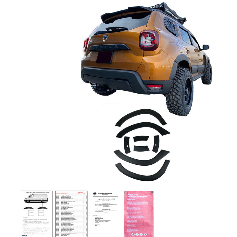 OneWay, Komplettes Karosseriekit, Matt Schwarz, passt für Dacia Duster II 2018-2024 mit Park Assist, 12 Teile