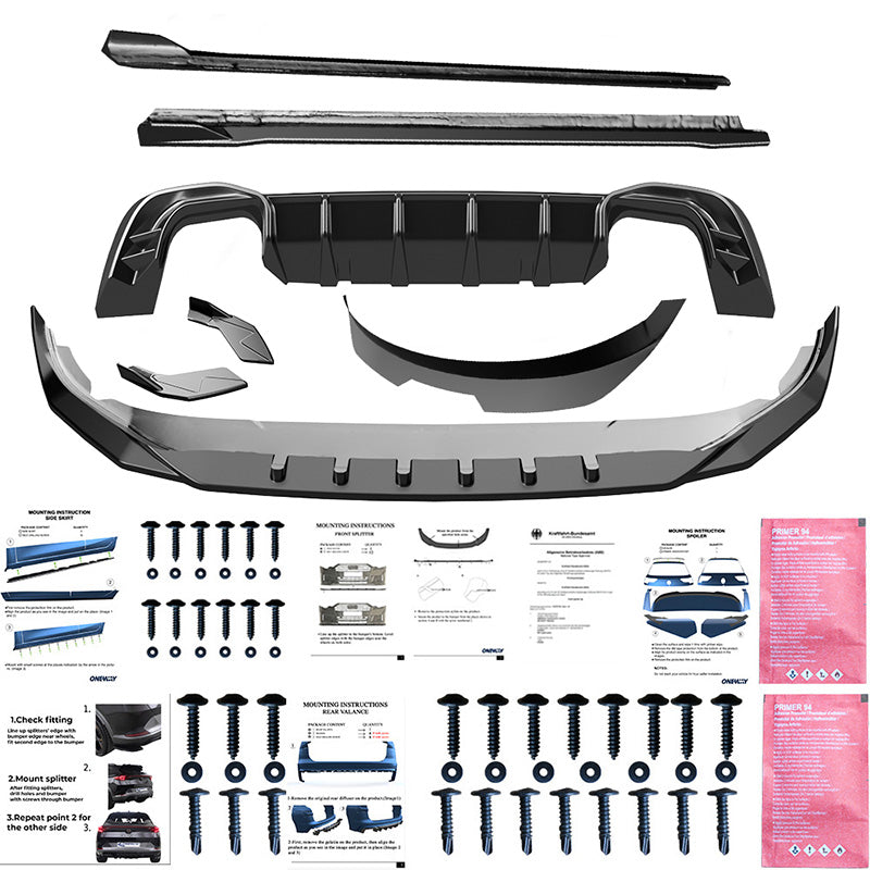 OneWay, komplettes Karosserieset, Glanzschwarz, passend für Volkswagen Golf VIII HB 3/5-türig (2020-2024) exkl. GTi/GTD/GTE/R/R-Line