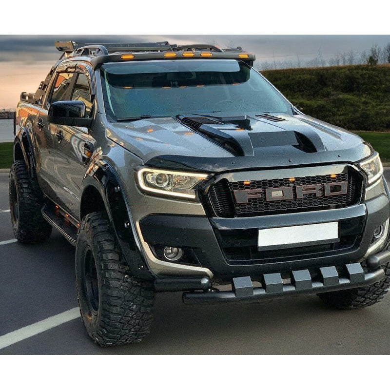 OneWay, Motorhauben-Lufthutze, Passend für Ford Ranger T7/T8 2015-2022, Hochglanzschwarz