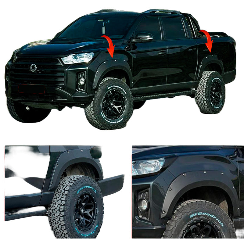 OneWay, Fender-Flares-Set, Matt Schwarz, Passend für SsangYong Musso Grand (Kurzer Radstand) 2018-2020 – 4 Teile