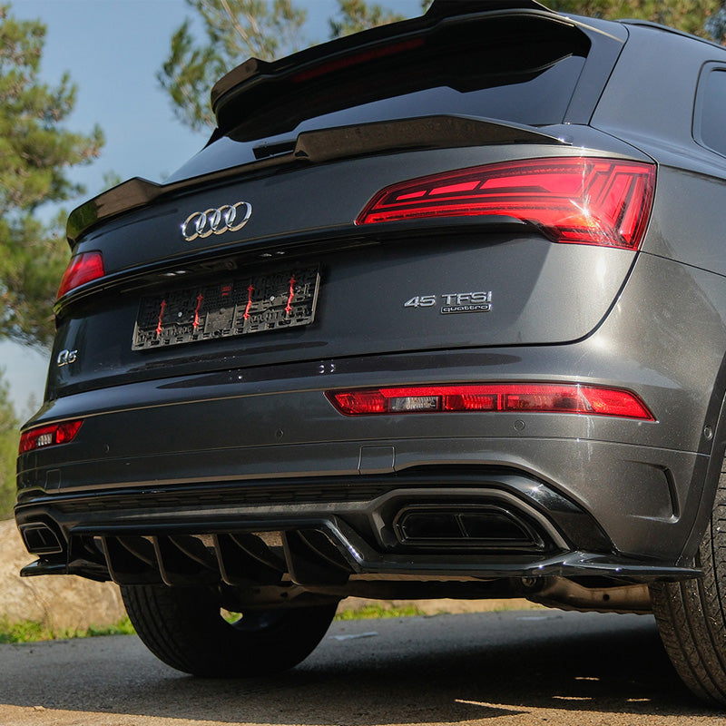 OneWay, Heckstoßfänger-Skirt, Hochglanzschwarz, passt zu Audi Q5 (FY) S-Line Facelift 2020-2024