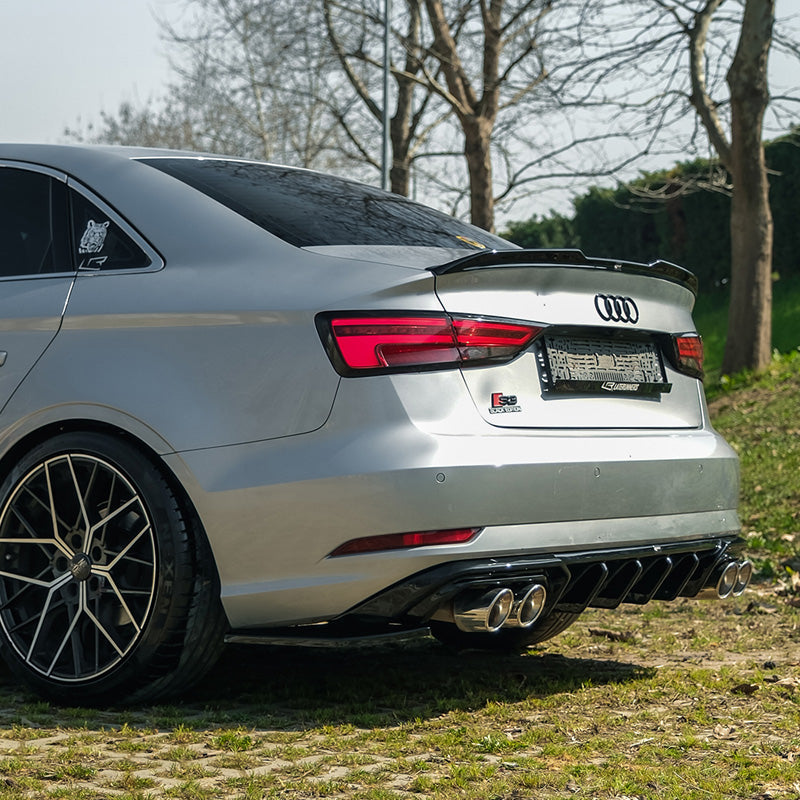 OneWay, Heckstoßstangen-Splitter, Hochglanzschwarz, Passt für Audi A3 (8V) Sedan Facelift 2016-2020, 2-teiliges Set