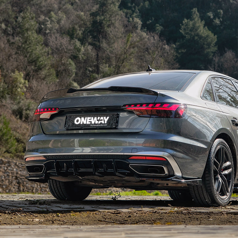 OneWay, Unterlippe, Glanzschwarz, passend für Audi A4 (B9) Sedan/Avant S4/S-Line Facelift (2019-2024)
