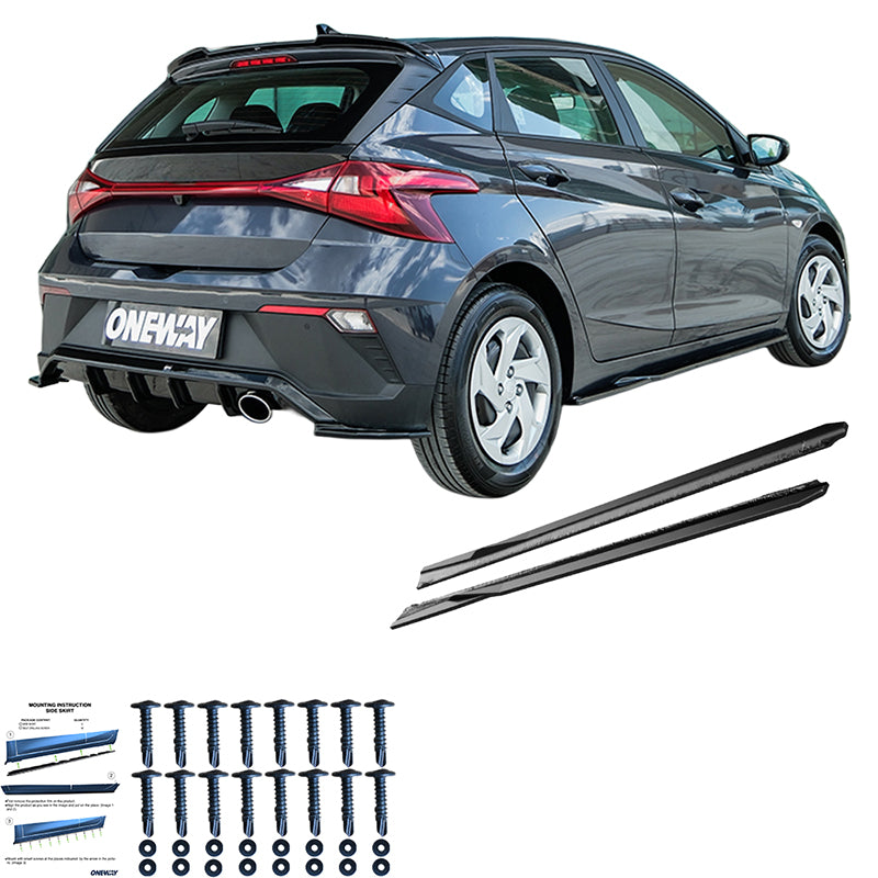OneWay, Sideskørter, Blank sort, passer til Hyundai i20 III (BC3) Facelift (2023-)