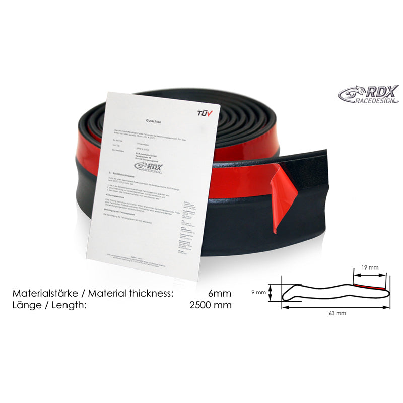 RDX Racedesign, Universelle Spoilerlippe SAFE 'N STYLE, 250 cm, Schwarzer EPDM-Gummi, TÜV-genehmigt