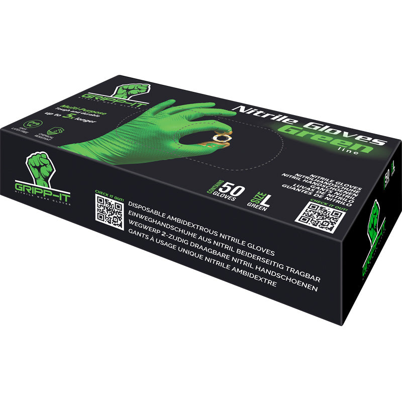 Gripp-It, Nitrilhandschuhe - Maß L - Grün - Spenderkarton mit 50 Stück, Latex