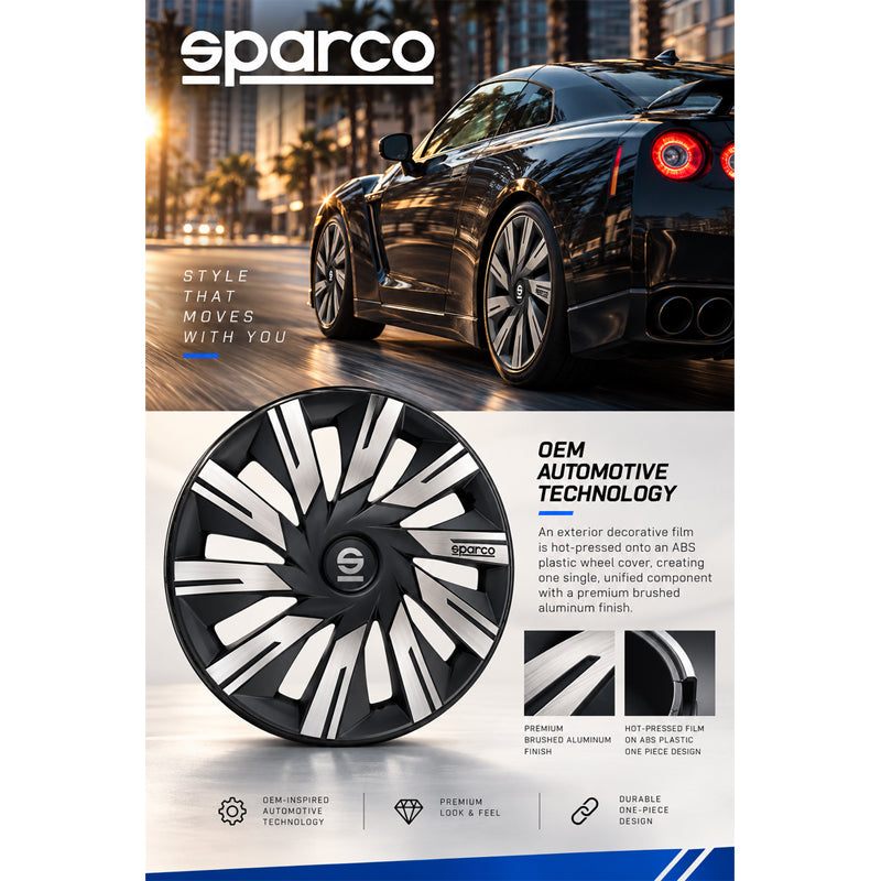 Sparco, Hjulkapsler Torino, Alu/Sort, 16 tommer, 4 stykker