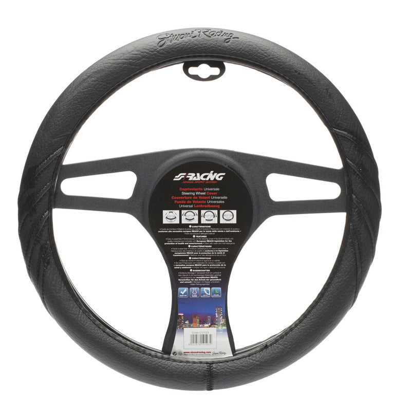 Simoni Racing, Lenkradbezug Dark - Schwarz Ökoleder - 37-39cm, Kunstleder