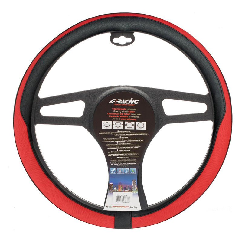 Simoni Racing, Lenkradbezug Tidy - Schwarz/Rot Ökoleder - 37-39cm, Textil, Rot, Schwarz