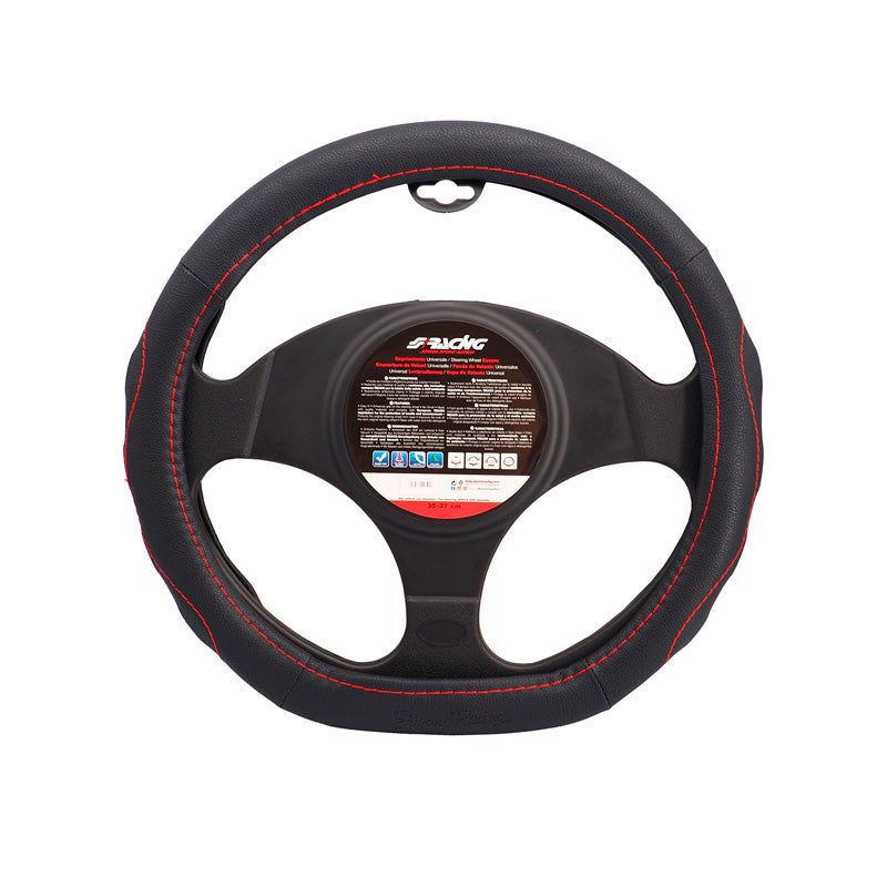 Simoni Racing, Lenkradbezug Compe Small - Schwarz Ökoleder + Rote Nähte - 35-37cm, Kunstleder, Rot, Schwarz