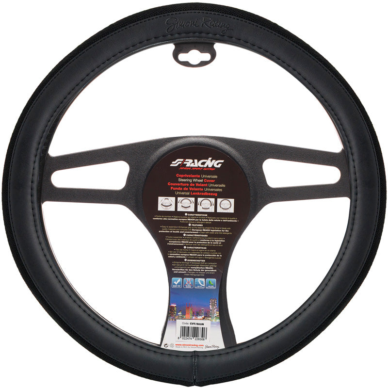 Simoni Racing, Lenkradhülle, Schwarz, Ecolleder/Baumwolle, 37-39 cm