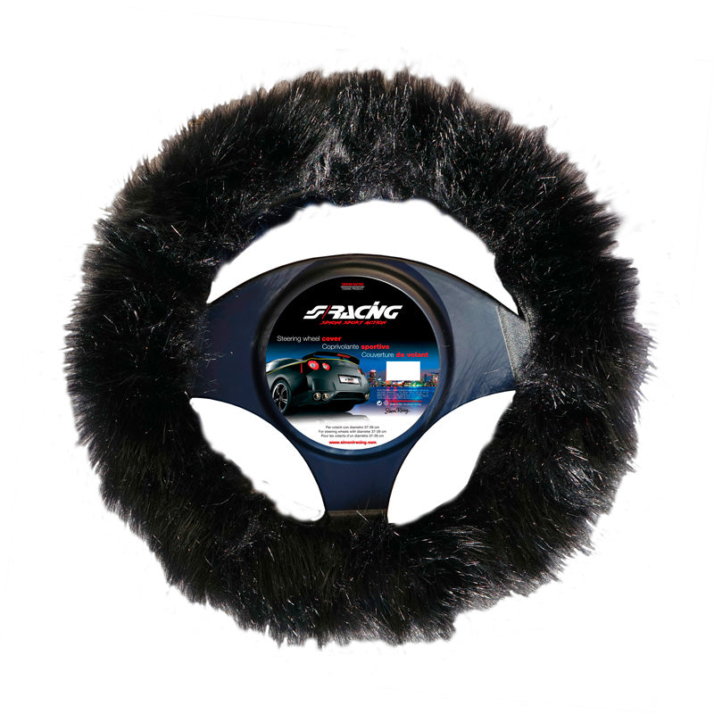 Simoni Racing, Lenkradbezug Fluffy Fur - Schwarz - 37-39cm, Microfiber