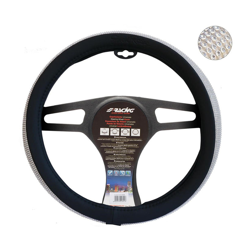 Simoni Racing, Lenkradbezug Black & Diamonds - Schwarz Ökoleder - 37-39cm, Kunstleder