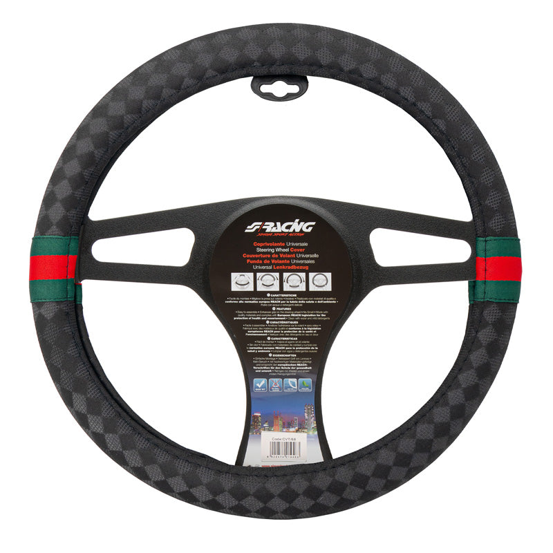Simoni Racing, Lenkradbezug G-Style - Schwarz/Grün/Rot - 37-39cm, Kunstleder, Grün, Rot, Schwarz