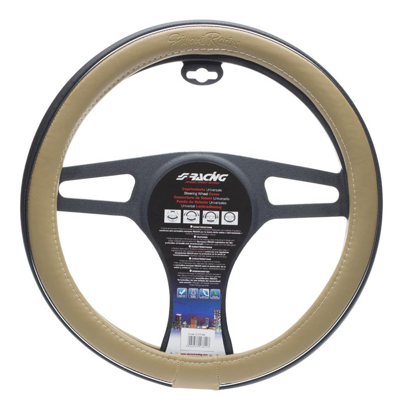 Simoni Racing, Lenkradbezug Trophy 6 - Schwarz/Creme Ökoleder - 37-39cm, Kunstleder, Beige, Schwarz