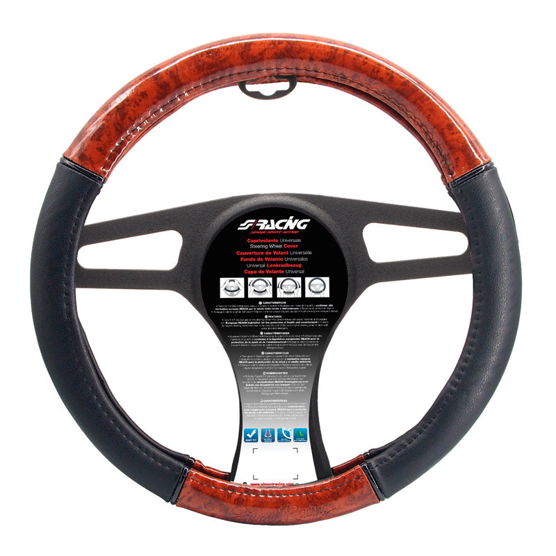 Simoni Racing, Lenkradbezug in Holzoptik, Schwarz Ecoleather, Passend für 37-39 cm