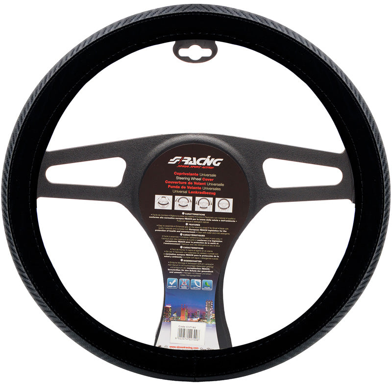 Simoni Racing, Lenkradhülle, Schwarz Velours/Carbon-Look, 37-39cm