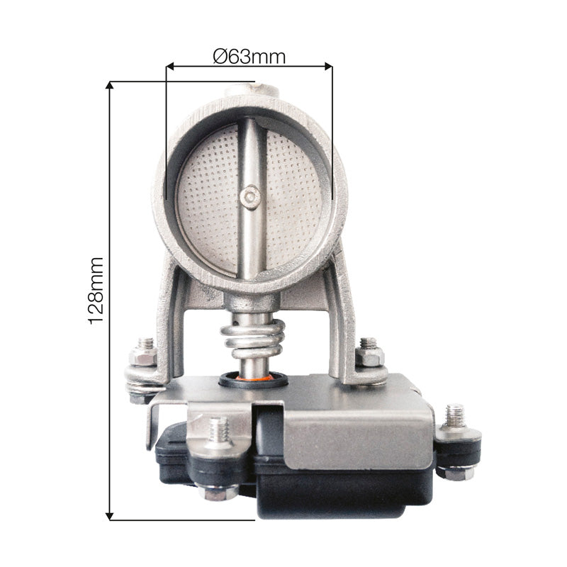 Simoni Racing, Universelles Auspuffventilsystem 8, Ø63mm, Inklusive Schalter und Kabelsatz, 90°-Bogen und Reduzierrohr