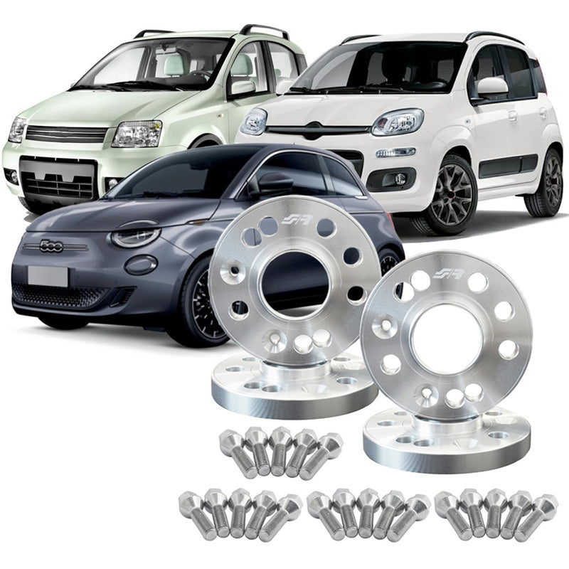 Simoni Racing Aluminium-Spurverbreiterungskit (4x98, Ø58), Fiat 500E/Panda2+3 - 2x16mm(VA) - 2x20mm(HA) (Nabe 58,1mm) inkl. Radschrauben - geeignet für verschiedene Fiat-Modelle