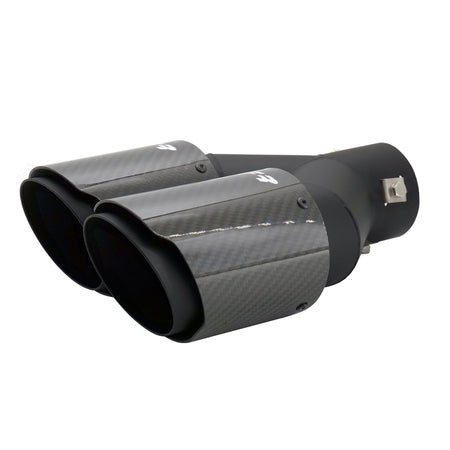 Simoni Racing, Rørhale, Dobbelt Venstre Rund/Skrånende Sort & Carbon - Ø89xL245-260mm
