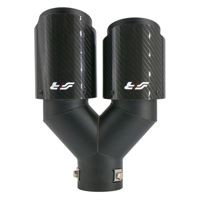 Simoni Racing, Rørhale, Dobbelt Venstre Rund/Skrånende Sort & Carbon - Ø89xL245-260mm