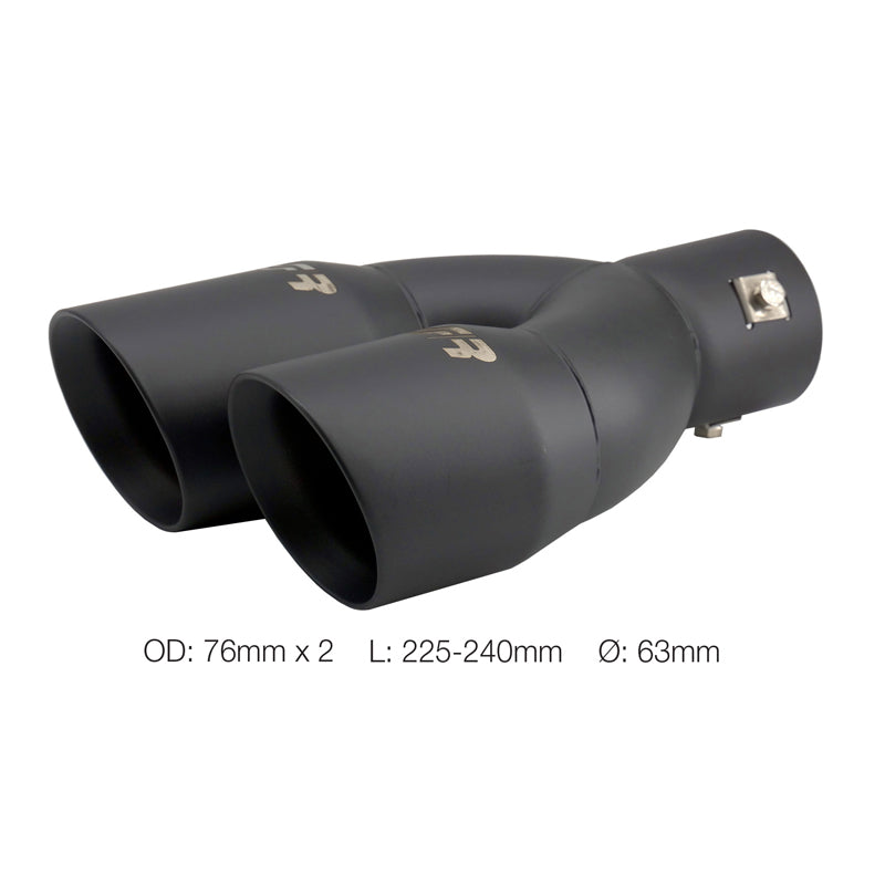 Simoni Racing, Rørhale, Sort rustfrit stål, 2xØ76xL240mm, passer til tilslutning 34-60mm