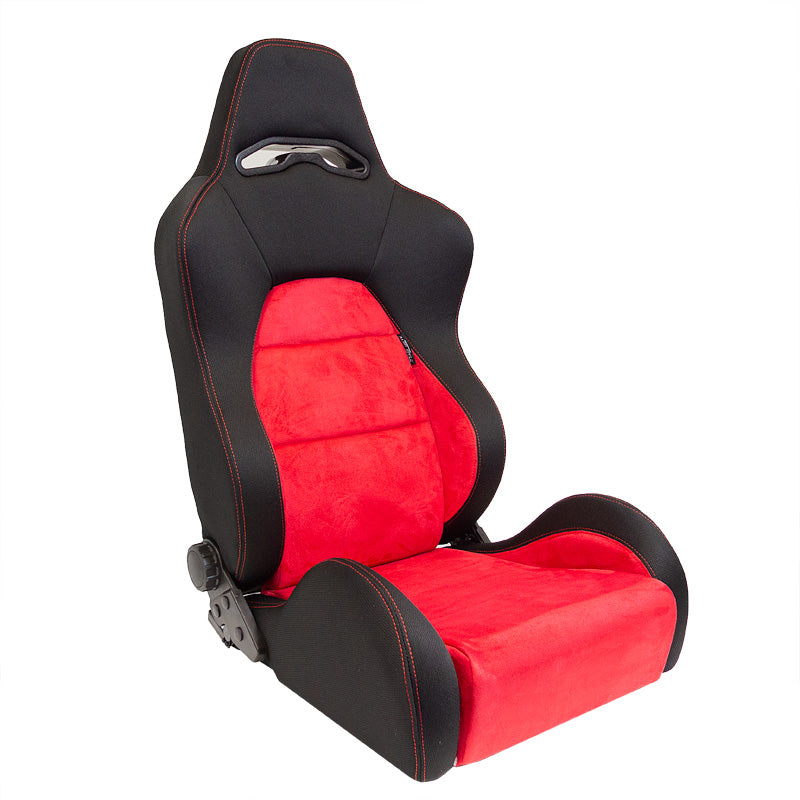 AutoStyle, Sportsitze Eco Soft - Schwarz/Rot - Doppelseitig Verstellbare Rückenlehne - inkl. Laufschienen, Textil, Rot, Schwarz